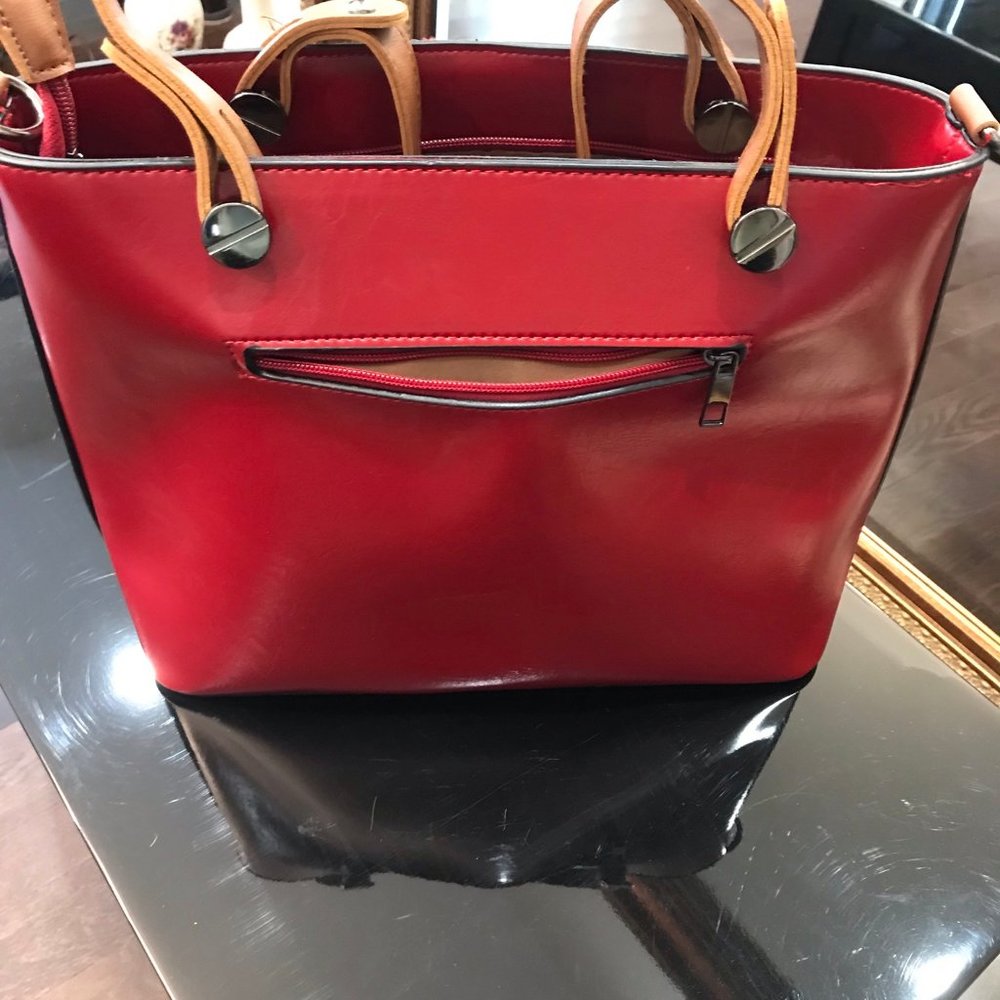 NWOT Smooth Red Leather Tote Bag